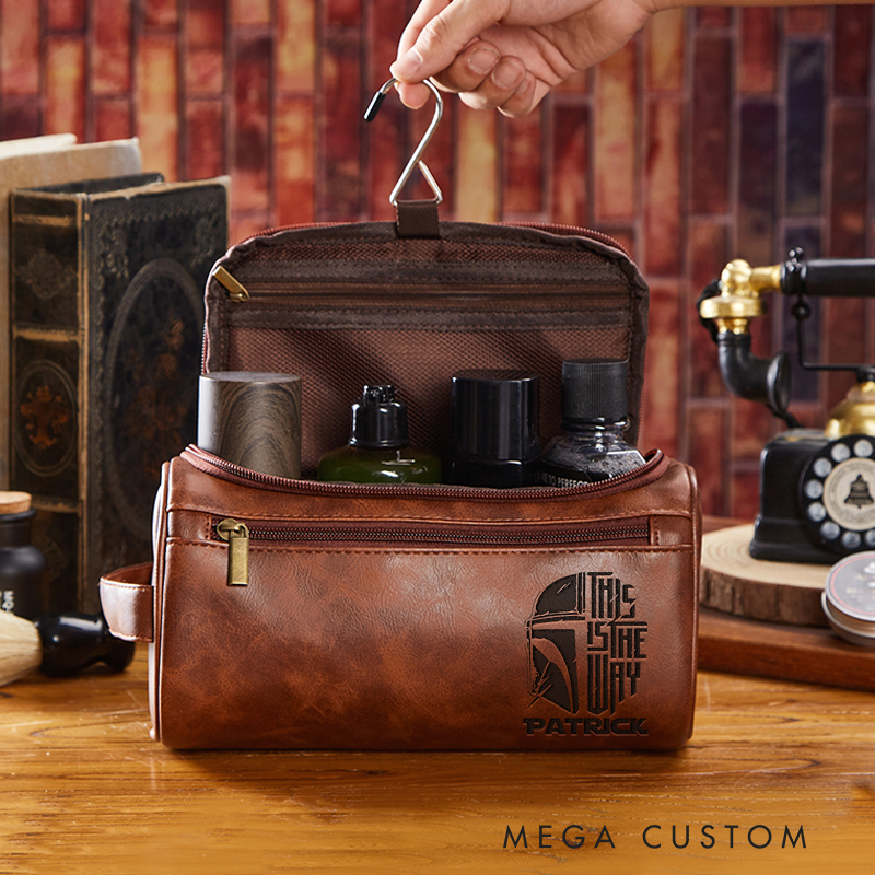 Personalized This is The Way Leather Dopp Kit Funny Geek Leather Toiletry Bag Movie Lovers Shaving Kit Travel Bag Gift For Men