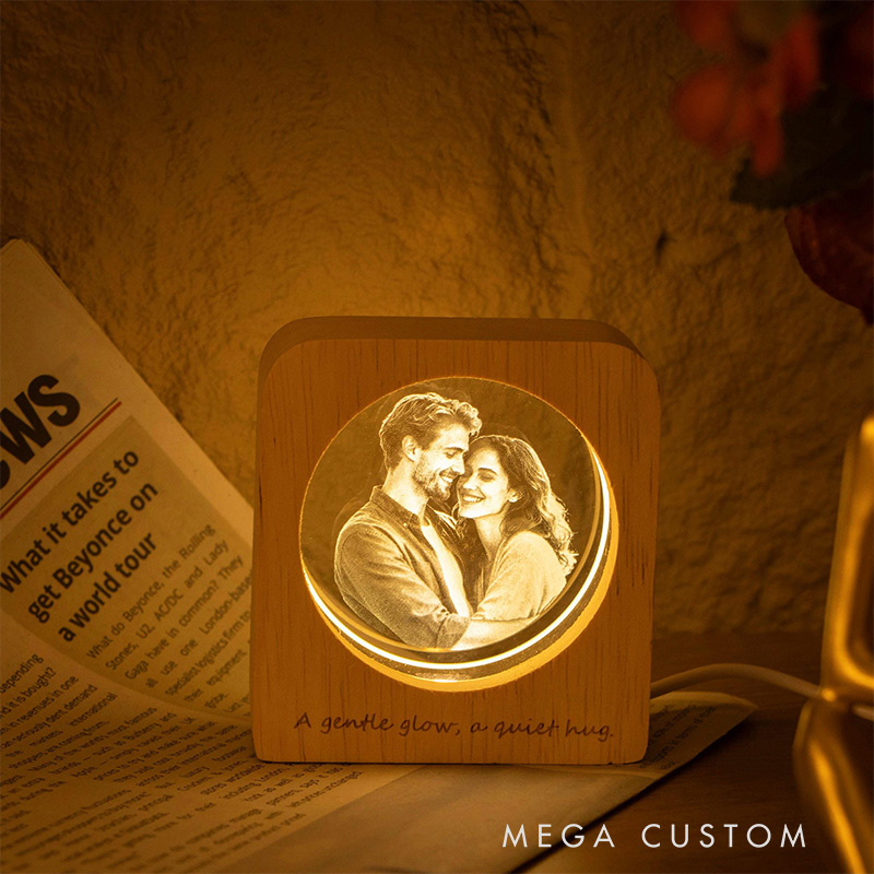Personalized 3D Crystal Photo Portrait LED Engraved Crystal Photo Night Light Crystal Photo Cabin LED Family Photo Gift Couple Gift Valentine's Day Gift 