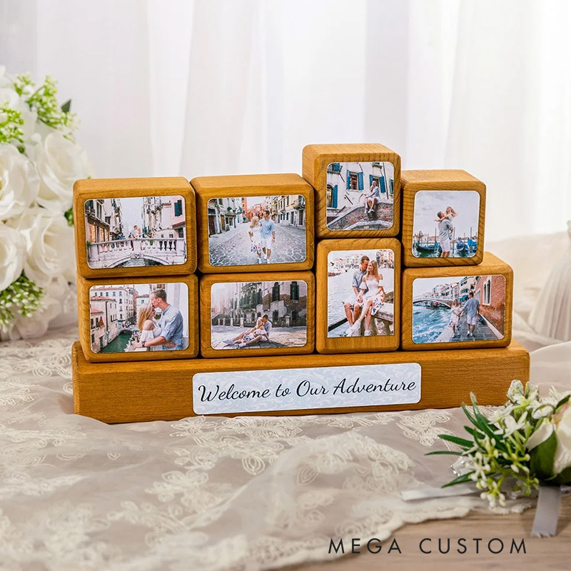 Personalized Wooden Photo Blocks Collage Stackable Wood Photo Block Set Family Picture Gift