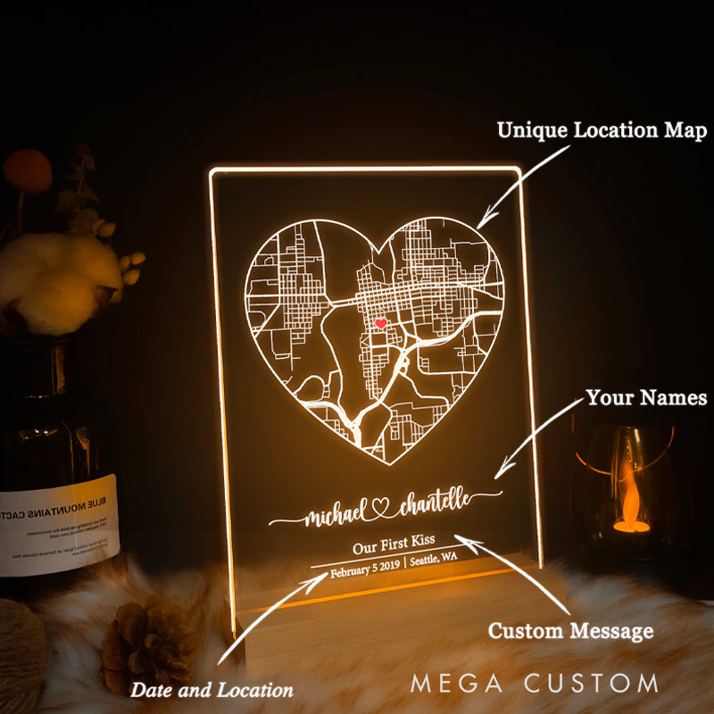 Personalized Where We Met Map Light Anniversary gift Valentine's Day Gift for Traveling Lovers