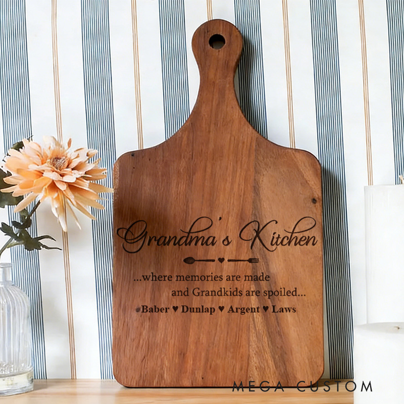 Personalized Grandma's Kitchen Cutting Board Custom Engraved Wood Paddle Board for Gifts Home Decor Cooking Anniversary Birthday or Special Occasions