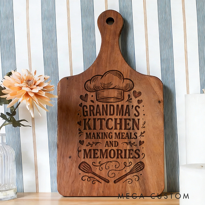 Personalized Engraved Grandma's Kitchen Cutting Board Custom Grandma Gifts Making Meals and Memories Home Decor Cooking Anniversary Birthday