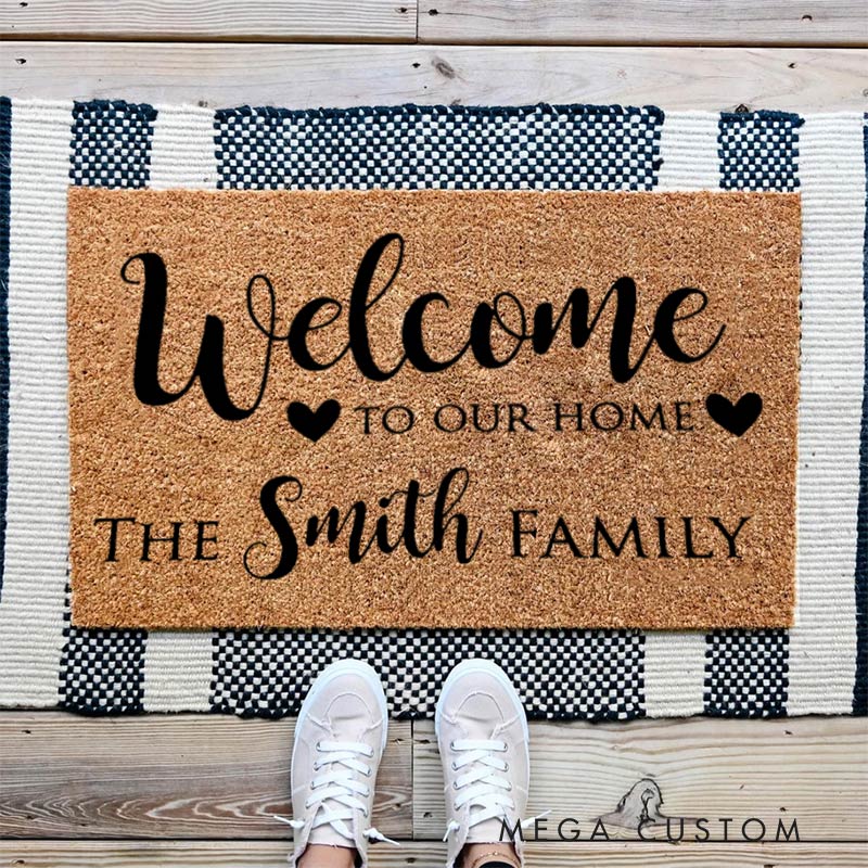 Personalized Welcome Doormat Custom Home Mat with Name for Couple Valentine's Day Gifts Housewarming Gift