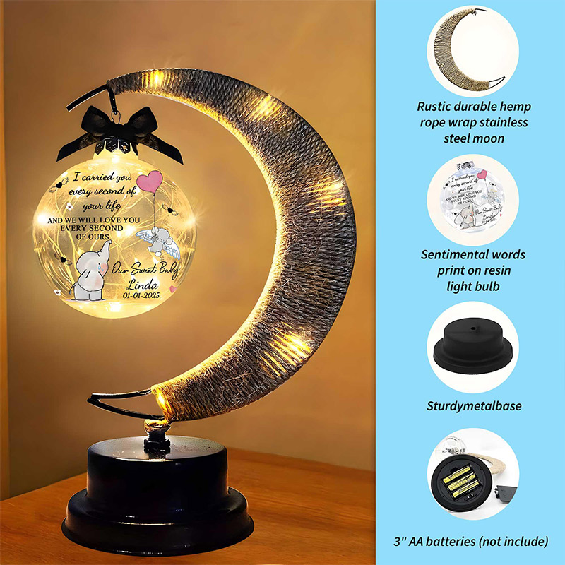 Personalized Baby Memorial Moon LED Lamp Loss Of Infant Child Moon Lamp Angel Baby Memorial Keepsake Miscarriage Gift, Sympathy Gift