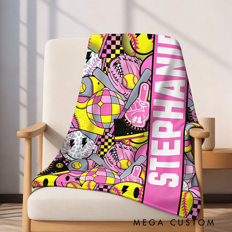 Personalized Softball Blanket Featuring Custom Name Design