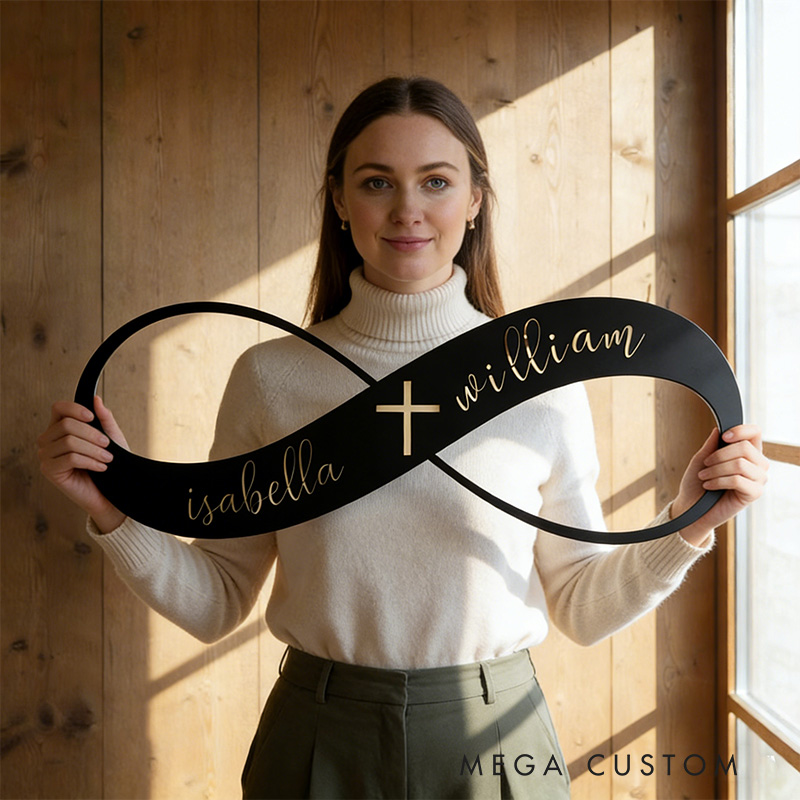 Personalized Infinity with Cross Metal Sign with Custom Names Wall Art Wedding Gift for Couple Anniversary Gift Christian Gift Religious Gift