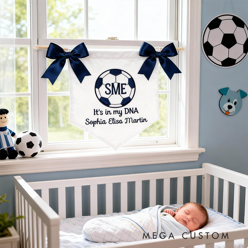 Personalized Soccer Baby Banner Custom Crib Sign with Name and Initials Baby Shower Gift Nursery Wall Decor Newborn Gifts