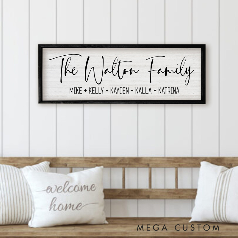 Personalized Family Name Sign Custom Framed Canvas Sign with Last Name and Family Member Name Perfect Wedding Or Housewarming Gift