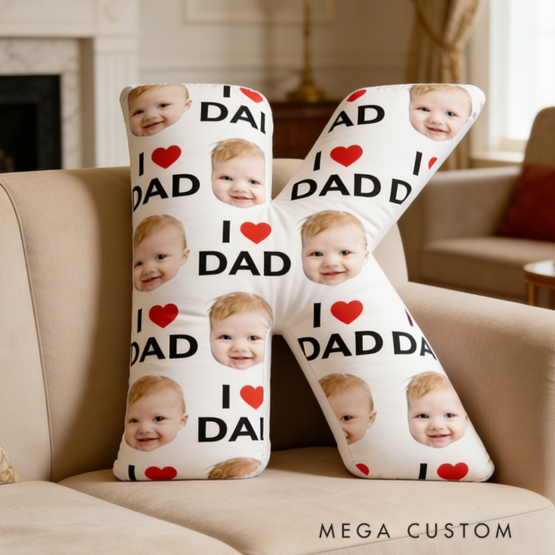 Personalized Photo Pillow Custom Letter Pillow I Love Dad Design Soft Decorative Throw Pillow Gift for Dad Father's Day Birthday Home Decor