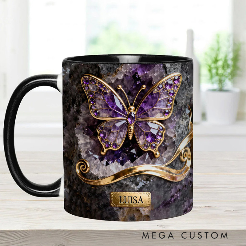 Personalized 2D Flat Magical Purple Crystal Butterfly Mug Coffee Mug Magic Lover Mug Witchcore Gift Coffee Mug