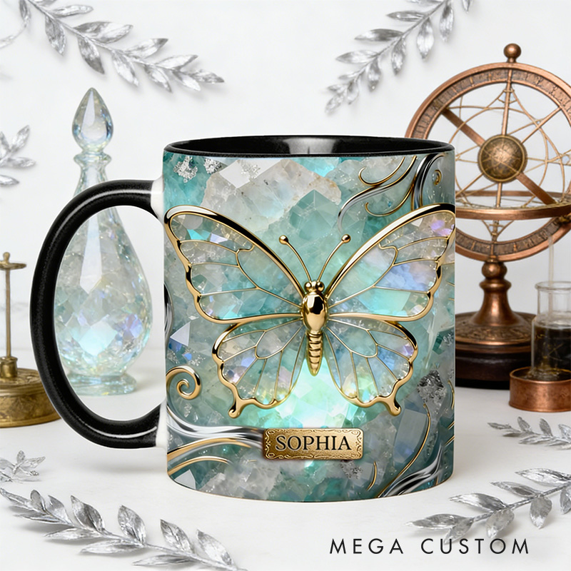 Personalized 2D Flat Magical Blue Crystal Butterfly Mug Coffee Mug Magic Lover Mug Witchcore Gift Coffee Mug