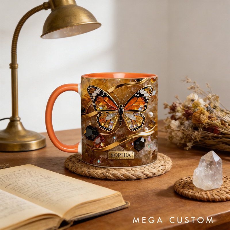 Personalized 2D Flat Magical Orange Crystal Butterfly Mug Coffee Mug Magic Lover Mug Witchcore Gift Coffee Mug