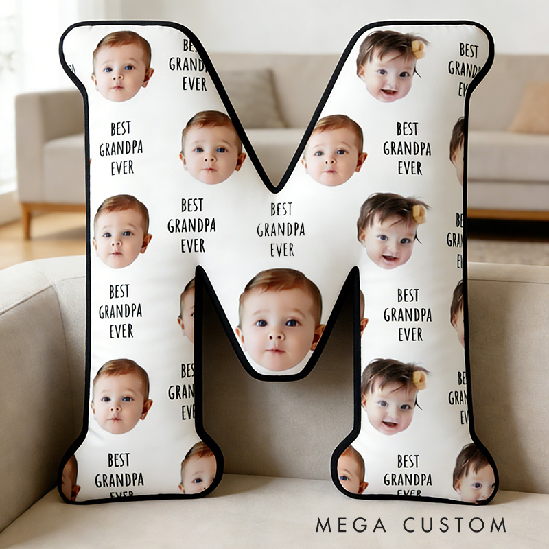 Personalized Letter Pillow Custom Photo Pillow Best Grandpa Ever Design Soft Decorative Throw Pillow Gift for Grandpa Father's Day Birthday Home Decor