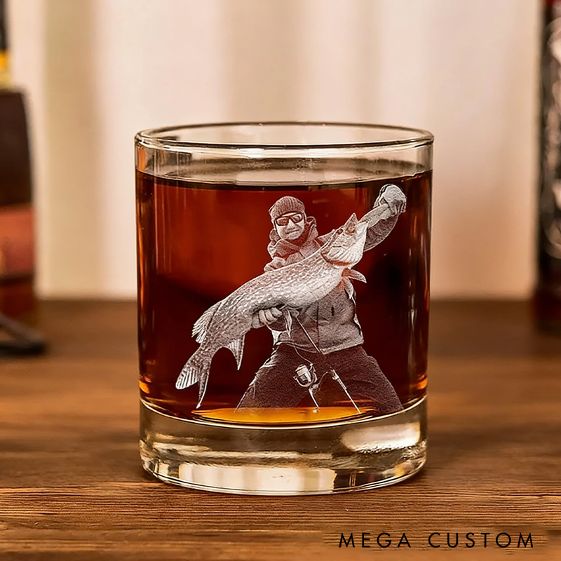 Personalized Fishing Whiskey Glass O'Fishally Retired Not My Problem Anymore Design Custom Photo Perfect Retirement Gift for Anglers