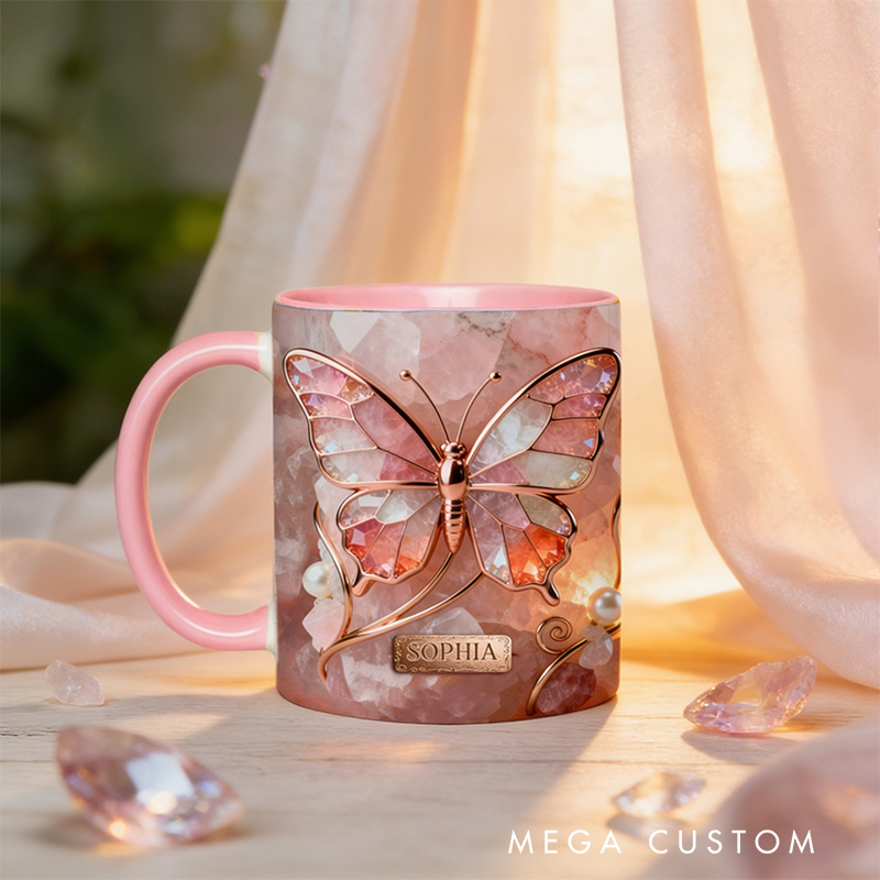 Personalized 2D Flat Magical Pink Crystal Butterfly Mug Coffee Mug Magic Lover Mug Witchcore Gift Coffee Mug