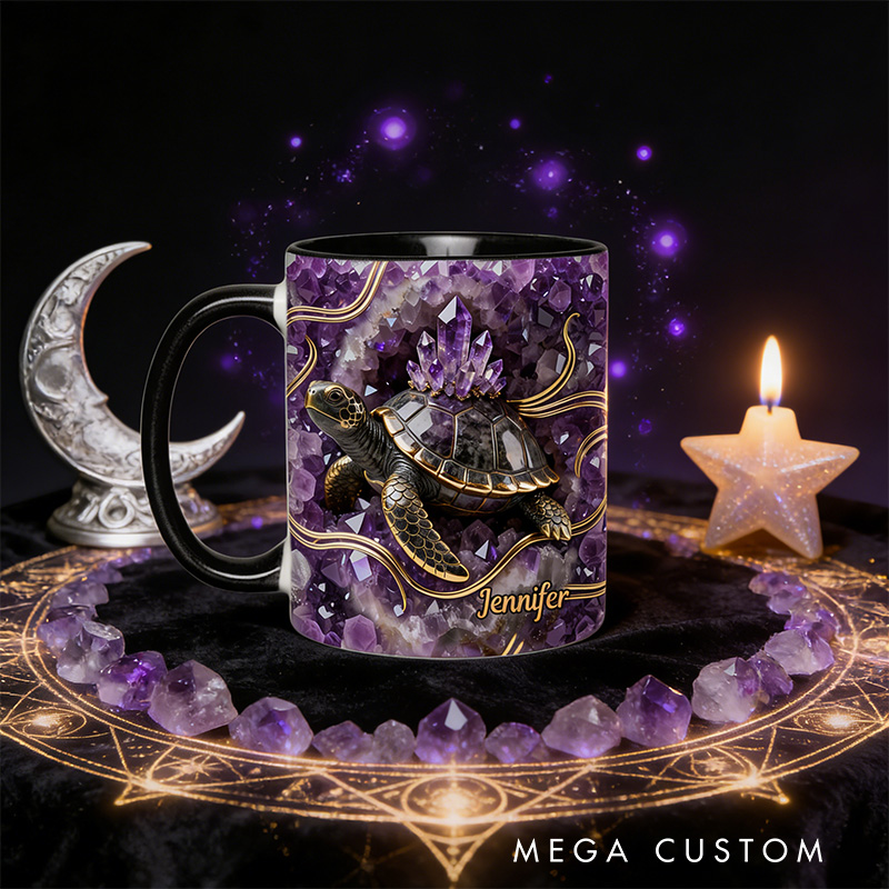 Personalized 2D Flat Magical Crystal Sea Turtle Mug Coffee Mug Magic Lover Mug Witchcore Gift Coffee Mug
