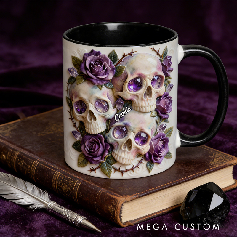 Personalized 2D Flat Magical Rose And Skull Mug Coffee Mug Magic Lover Mug Witchcore Gift Coffee Mug