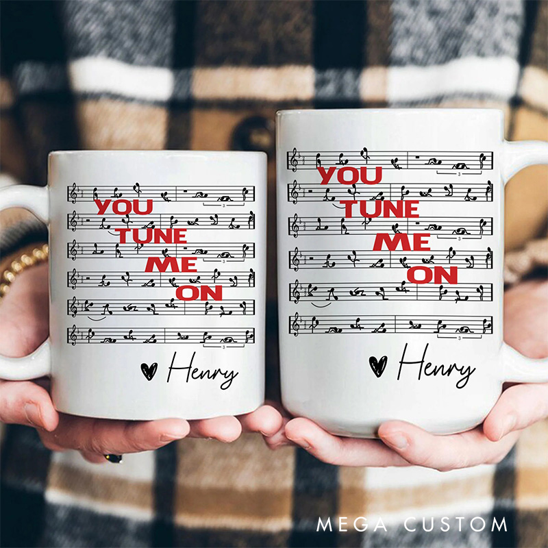 Personalized You Tune Me On Funny Music Custom Music Themed Mug for Music Lovers Couple Valentine's Day