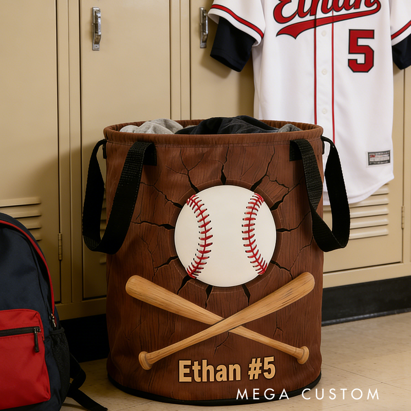 Personalized Baseball Basket with Custom Name and Number Design