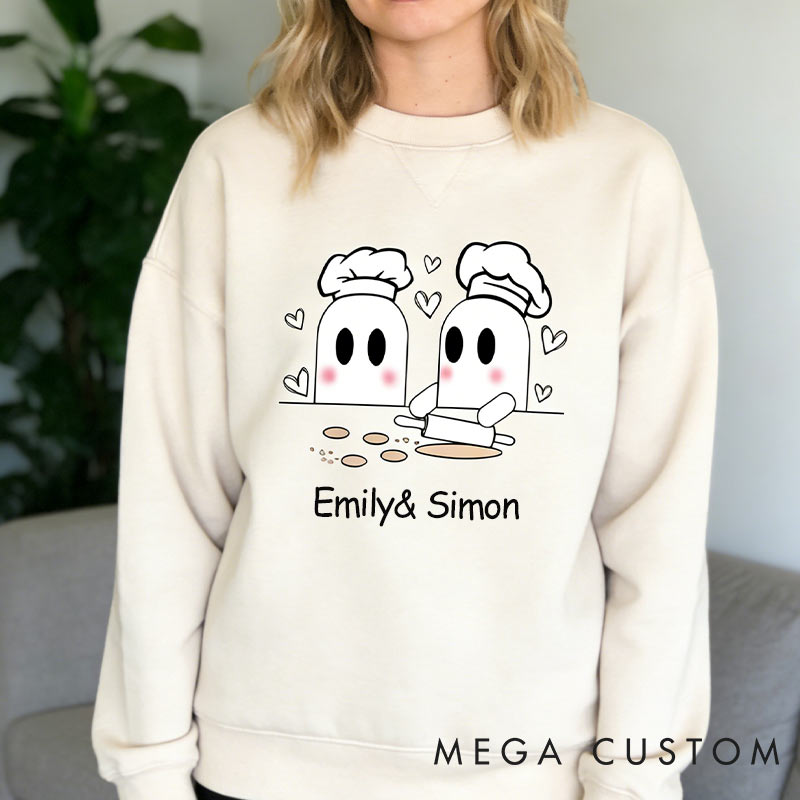 Personalized Sweetest Couple Spooky Cookies Sweatshirt Cute Valentine's Gift for Baking Lovers
