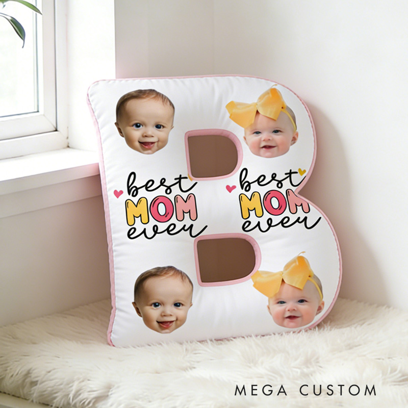 Personalized Photo Pillow Custom Letter Shaped Cushion Best Mom Ever Design Soft Decorative Throw Pillow Gift for Mom Mother's Day Birthday Home Decor