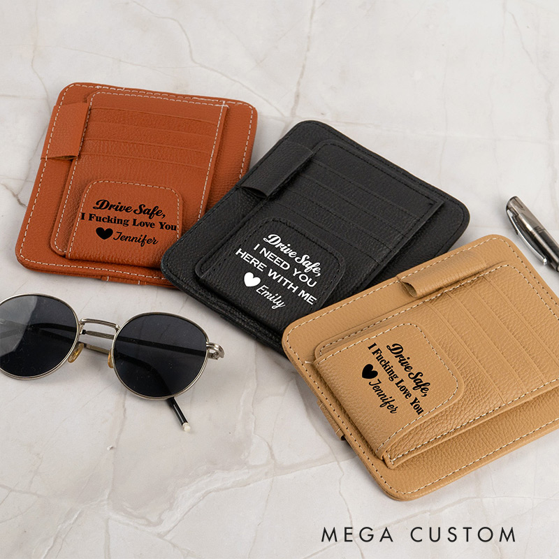 Personalized Leather Car Visor Organizer Drive Safe Gift for Son Dad Husband Family Gift 
