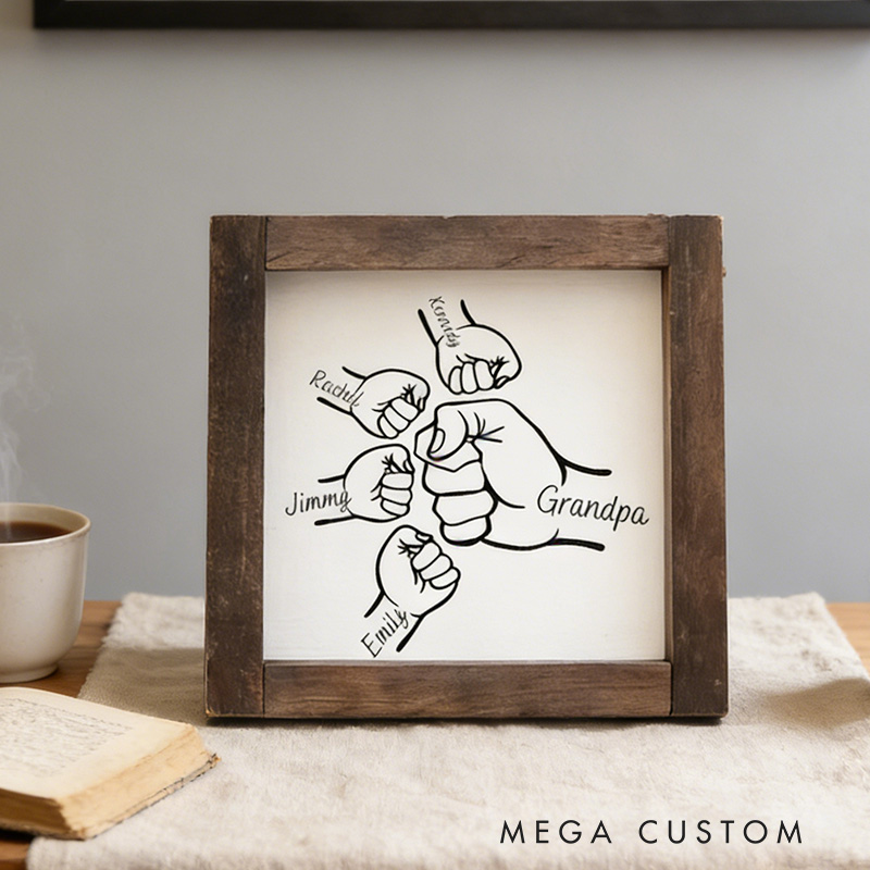 Personalized Fist Bump Dad And Kids Framed Sign Gift From Kids Sign Gifts For Dad Father's Day Gift Unique Gift For Dad Sign With Kids Names Grandpa Gift