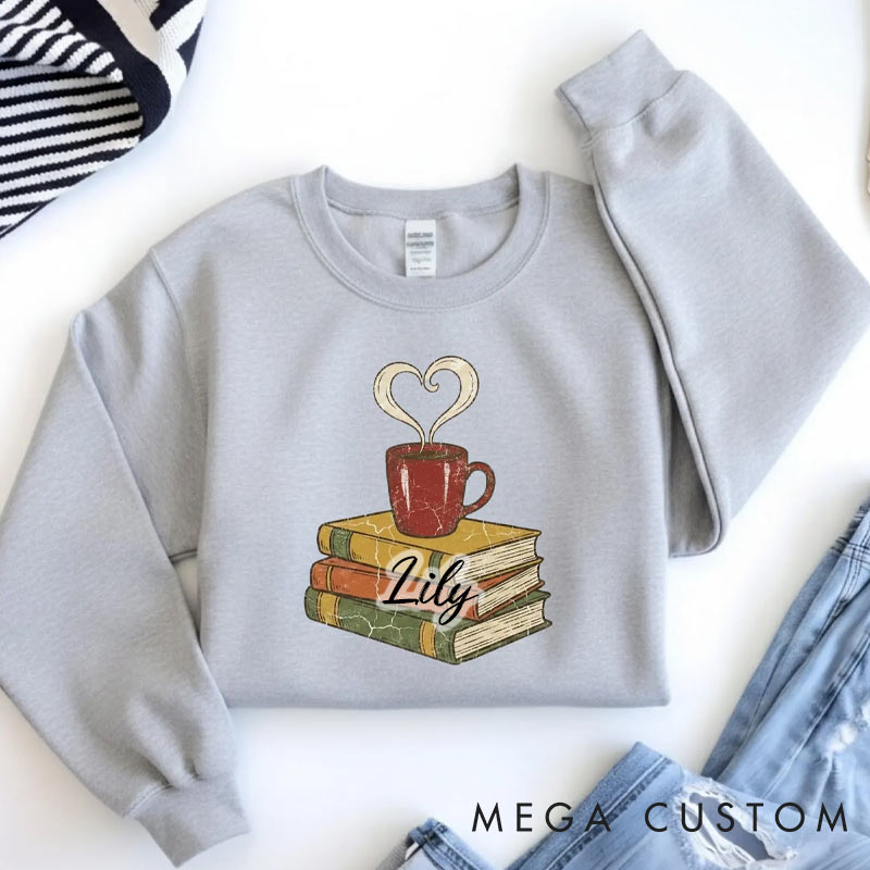 Personalized Book Lover Sweatshirt Valentines Day Gift Coffee and Books Crewneck for Reading Lovers