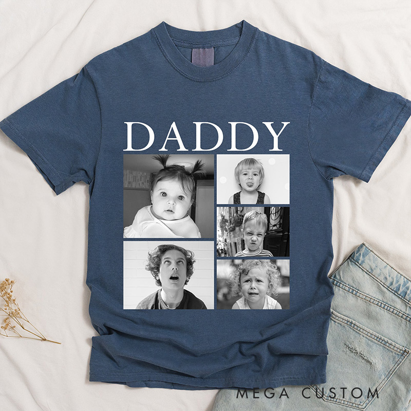 Personalized Photo Comfort Tee Custom Retro Vintage Kids' Photo Tee Gift for Mama Daddy Gigi Papa Custom Nicknames TShirt