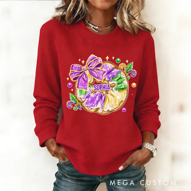 Personalized Calories Don't Count Sweatshirt Mardi Gras King Cake Coquette Sweatshirt with Name Mardi Gras Gift for Women Her