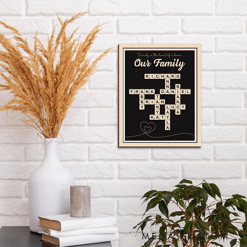 Personalized Scrabble Family Name Frame Scrabble Puzzle Grandkid Crossword Scrabble Wooden Sign Unique Gift for Parents Grandparent Family Last Name Sign