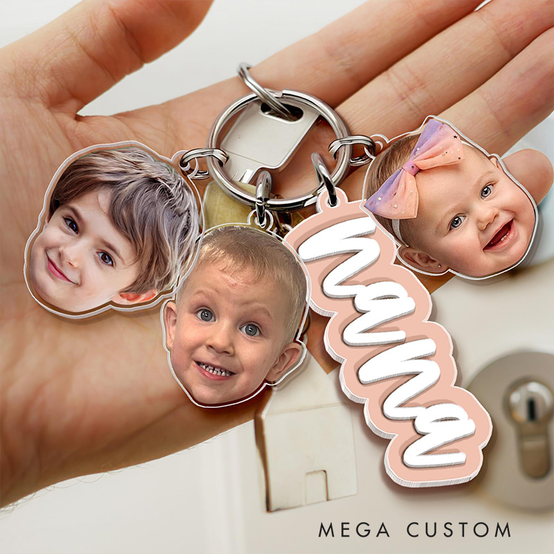 Personalized Grandma Keychain With Kids Face Charm Custom Gift for Grandma Nana Keychain Gift from Grandkids Gift for Mom