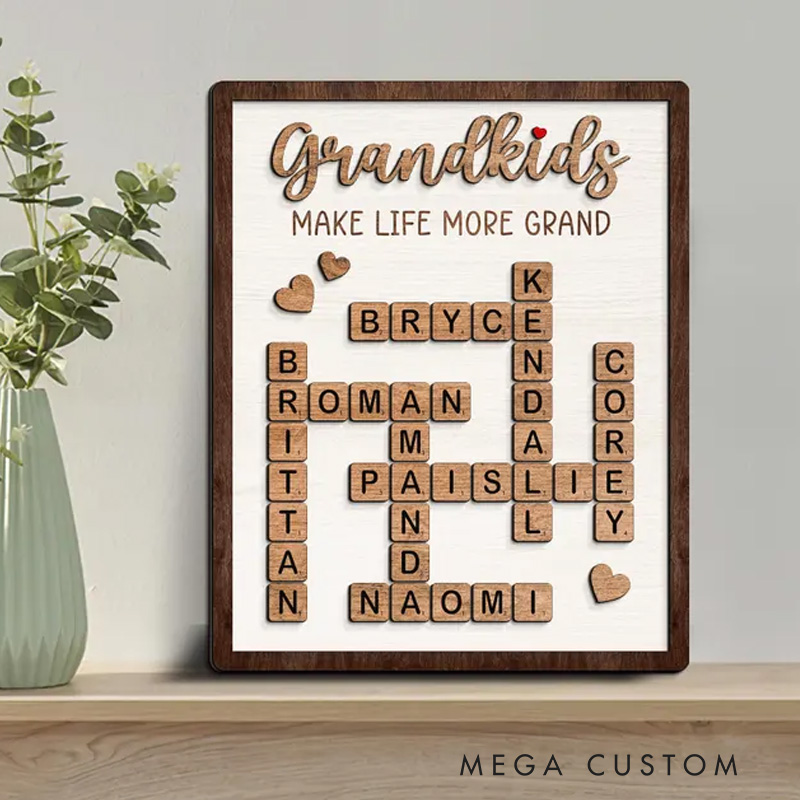 Personalized Grandma Puzzle Sign Grandkids Crossword Wooden Sign Grandchildren Sign Grandparents Gift Mother's Day Gift for Mom