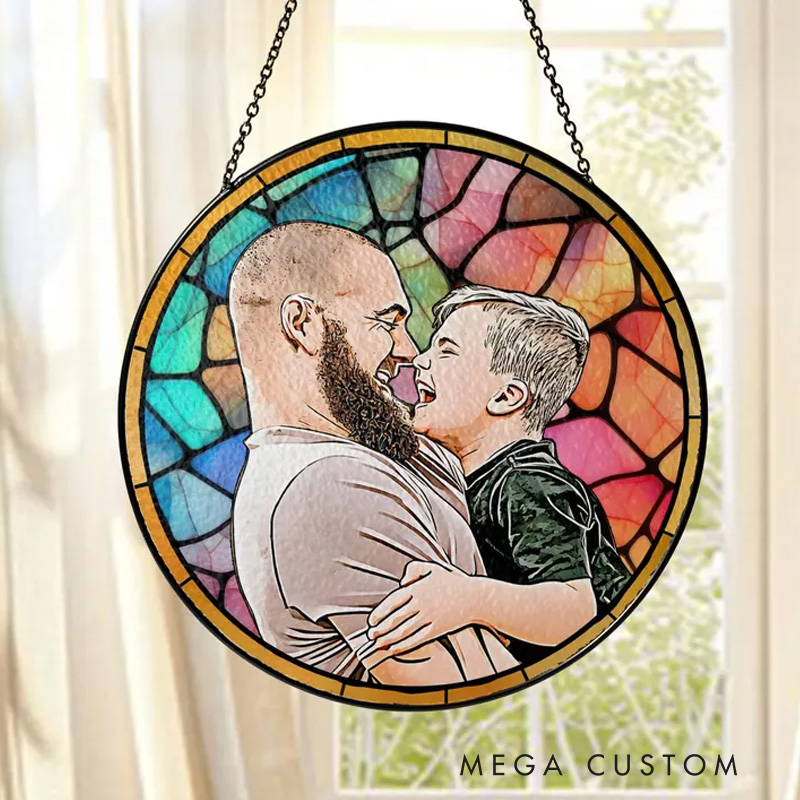 Personalized Custom Dad Portrait Stained Glass Catcher Window Hanging Fathers Day Gift for Grandpa New Grandpa Gift New Dad Gift 2025