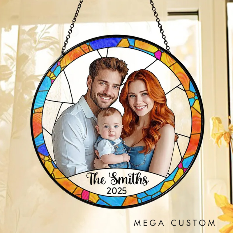 Personalized Custom Family Portrait Glass Suncatcher Custom Portrait Stained Glass Suncatcher for Window Hanging Unique Glass Art Gift Gift for Dad