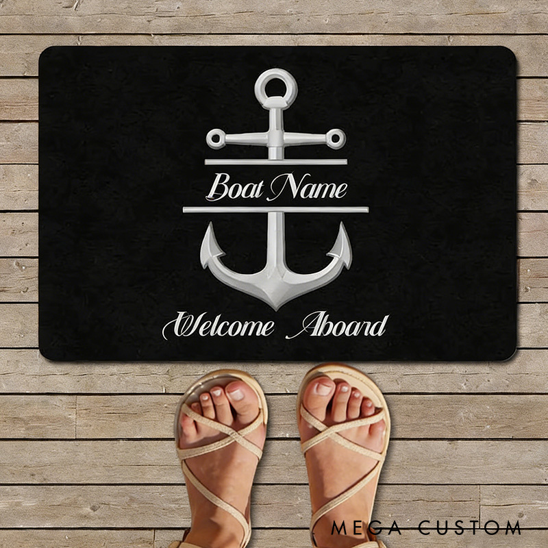 Personalized Boat Welcome Mat Custom Boat Name Mat Nautical Boat Gifts Outdoor Fishing Gift