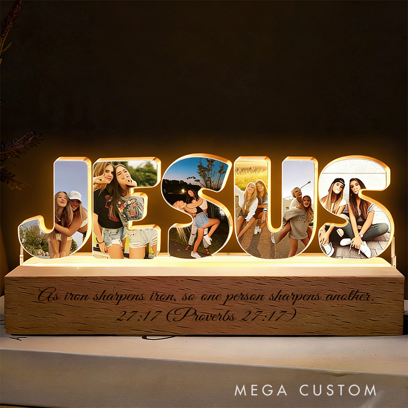 Personalized Couple Photo Fairh Jesus Bless Collage Night Light Custom LED Night Lamp from Your Own Picture Religious Gift Valentine's Day Gift