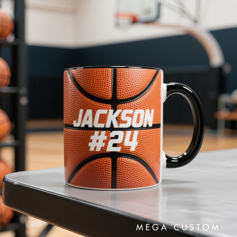 Personalized Basketball Mug with Custom Name and Number Design