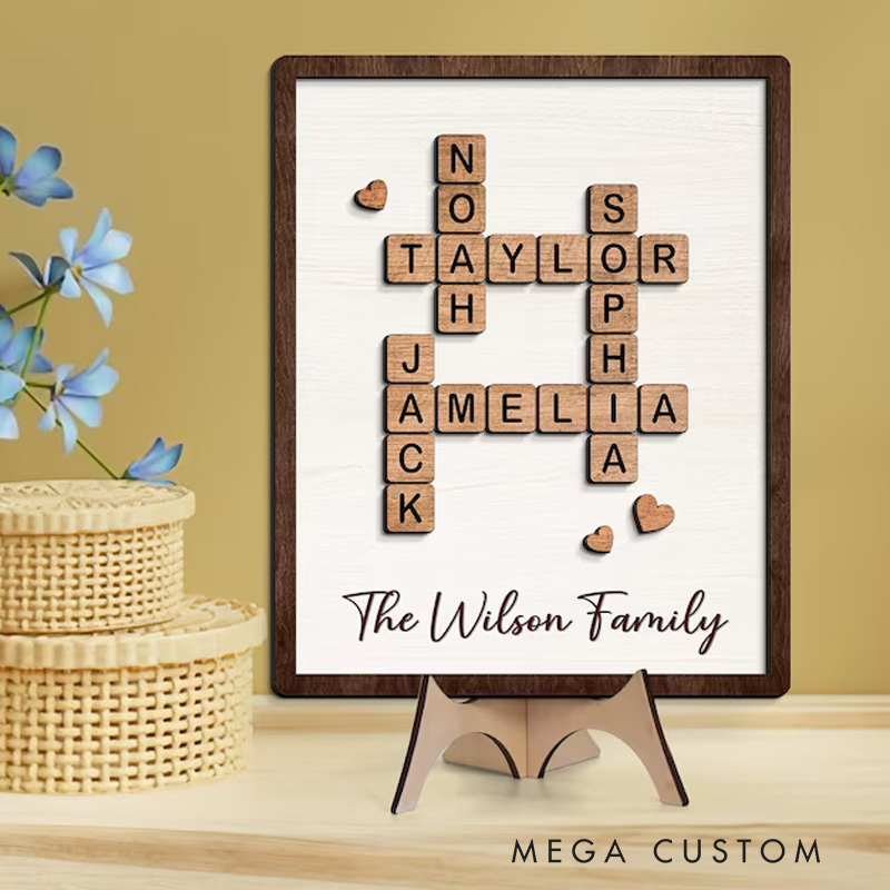 Personalized Family Puzzle Sign Custom Family Name Sign Crossword Puzzle Wooden Sign Last Name Sign Fathers Day Gift Mothers Day Gift