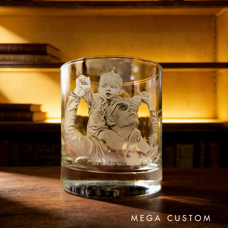 Personalized Etched Picture Rocks Glass Father's Day Dad Gifts Personalized Whiskey Glass Personalized Glassware Custom Portrait Unique Dad Gifts