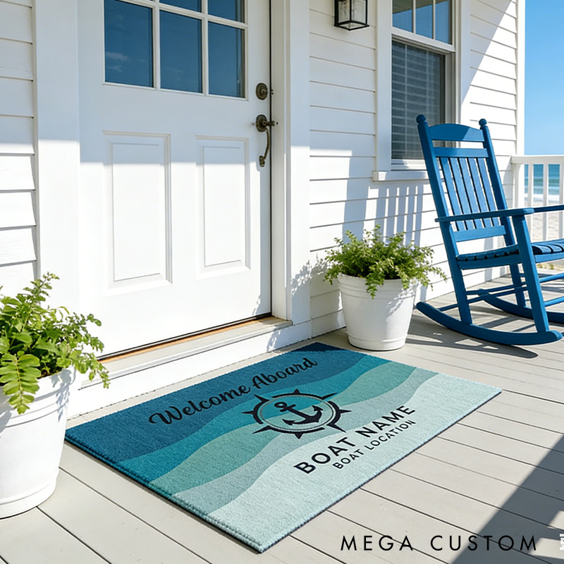 Personalized Fishing Nautical Compass Doormat Nautical Anchor Mat with Wave Gifts Outdoor Fishing