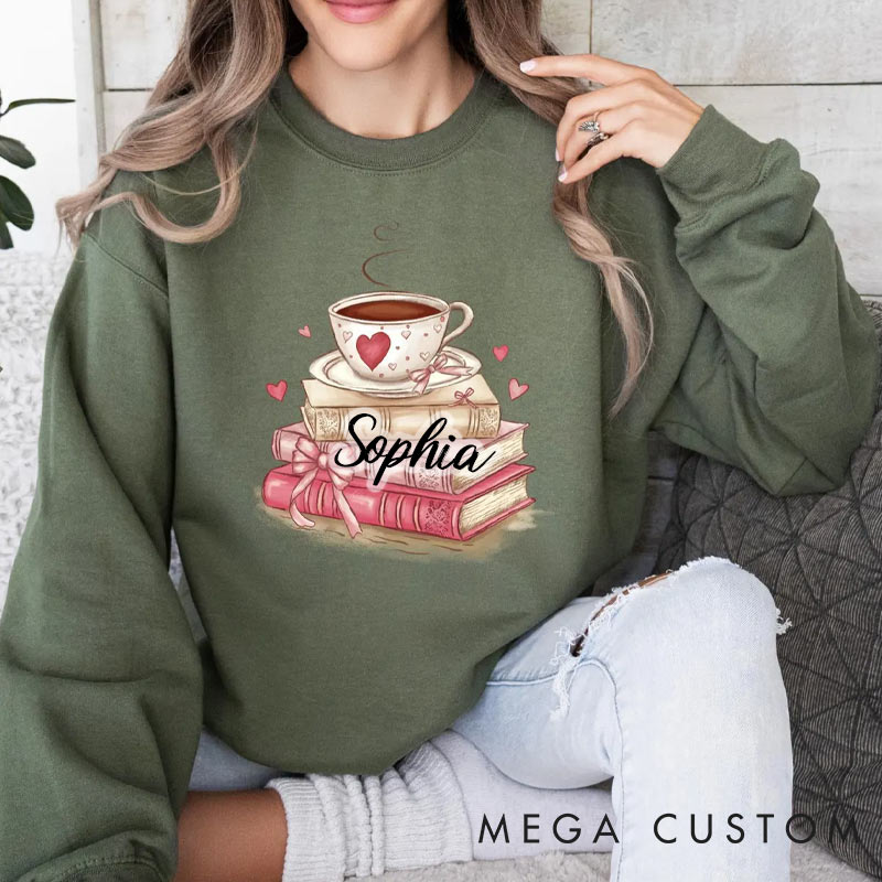 Personalized Book Lover Valentine Sweatshirt Coquette Valentine Bookish Sweatshirt for Reading Lovers