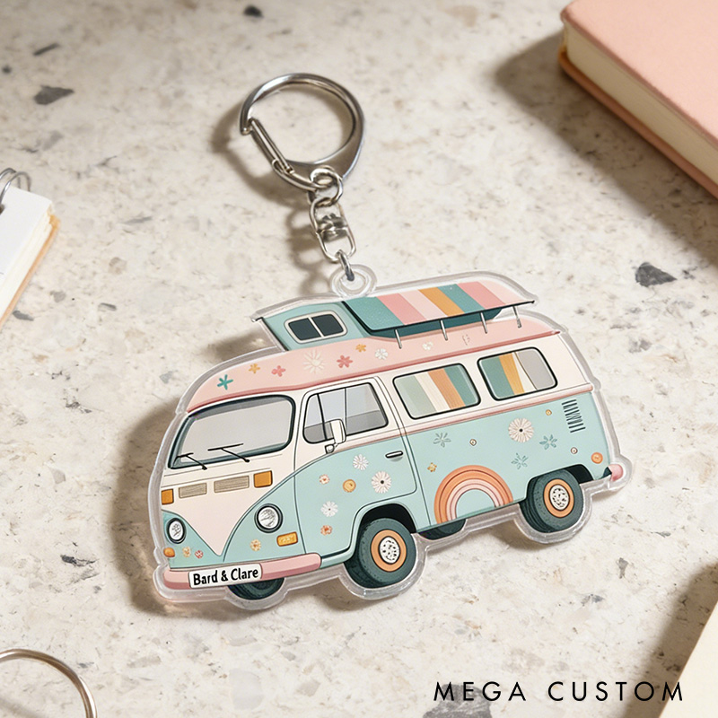 Personalized Vintage Camper Van Keychain Acrylic Camping Keychain Outdoor Adventure Gift