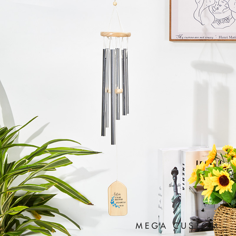 Personalized Wind Chimes Blue Butterfly Sympathy Chime in Loving Memory for Loss of Loved Dad Mom Memorial Condolences Gifts 33.46 Inch/25.6Inch