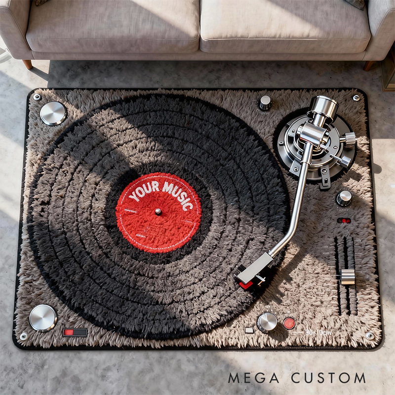 Personalized 2D Flat Vinyl Player Rug for Music Lovers Gift for Kids Music Studio