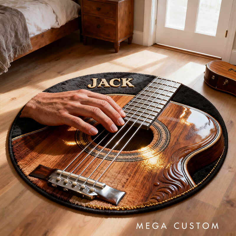 Personalized 2D Flat Guitarist Rug for Music Lovers Gift for Kids Guitar Music Studio