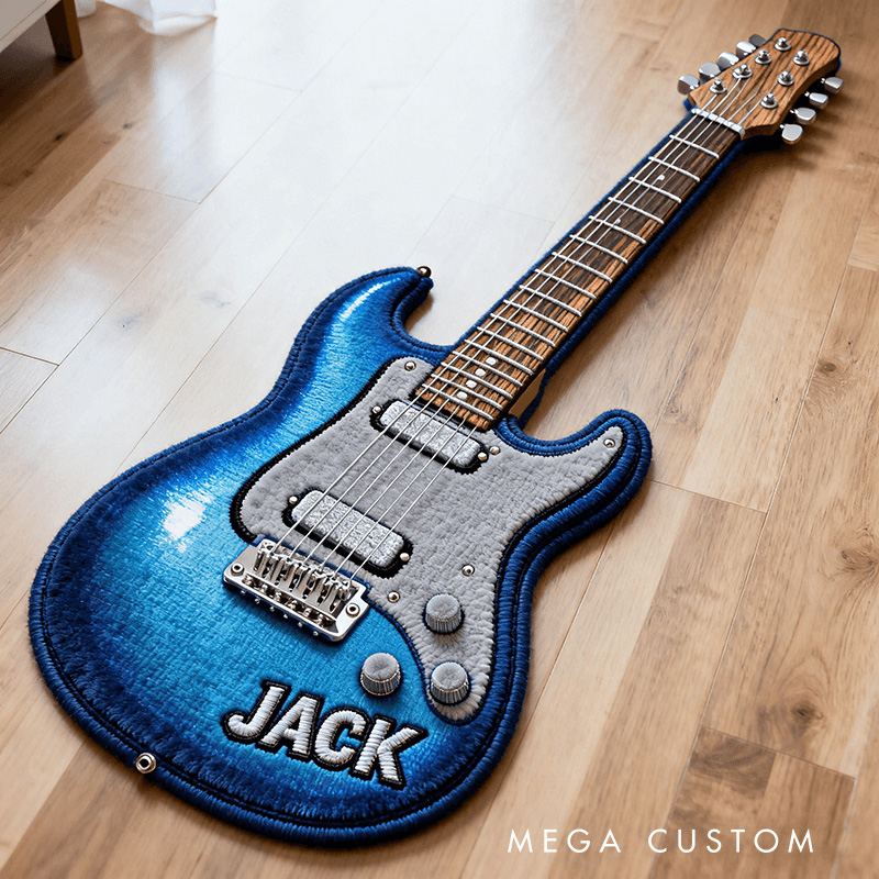 Personalized 2D Flat Electric Guitar Rug for Music Lovers Gift for Kids Guitar Music Studio