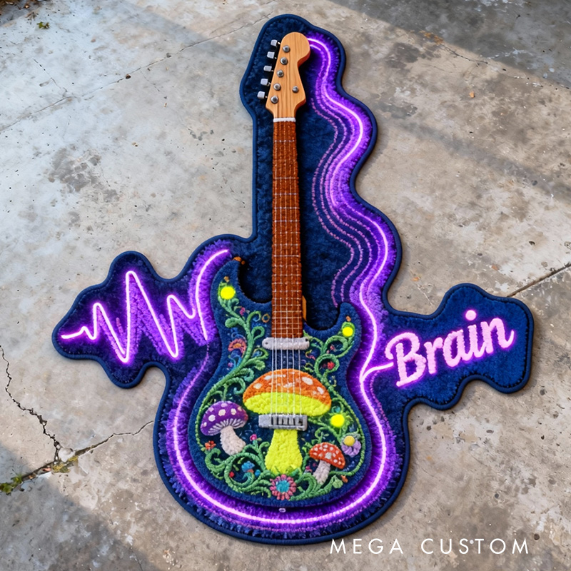 Personalized 2D Flat Hippie Mushroom Guitar Rug for Music Lovers Gift for Kids Music Studio