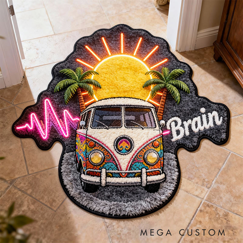 Personalized 2D Flat Hippie Caravan Music Rug for Music Lovers Gift for Kids Music Studio