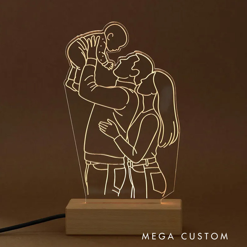 Personalized Family Portrait Lamp Custom Photo LED Night Light Custom Portrait Line Art Mother's Day Gift from Daughter Son